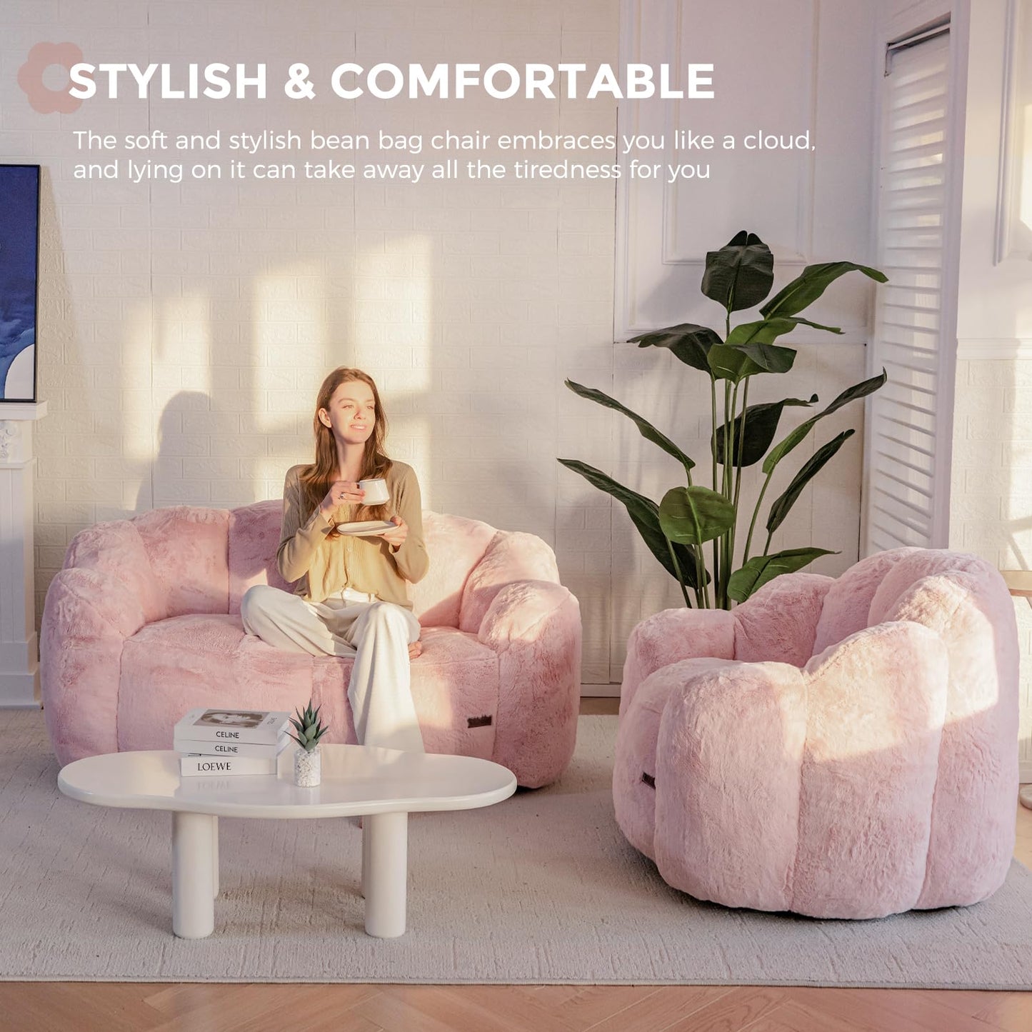 MAXYOYO Floral Bean Bag Chair – Beige