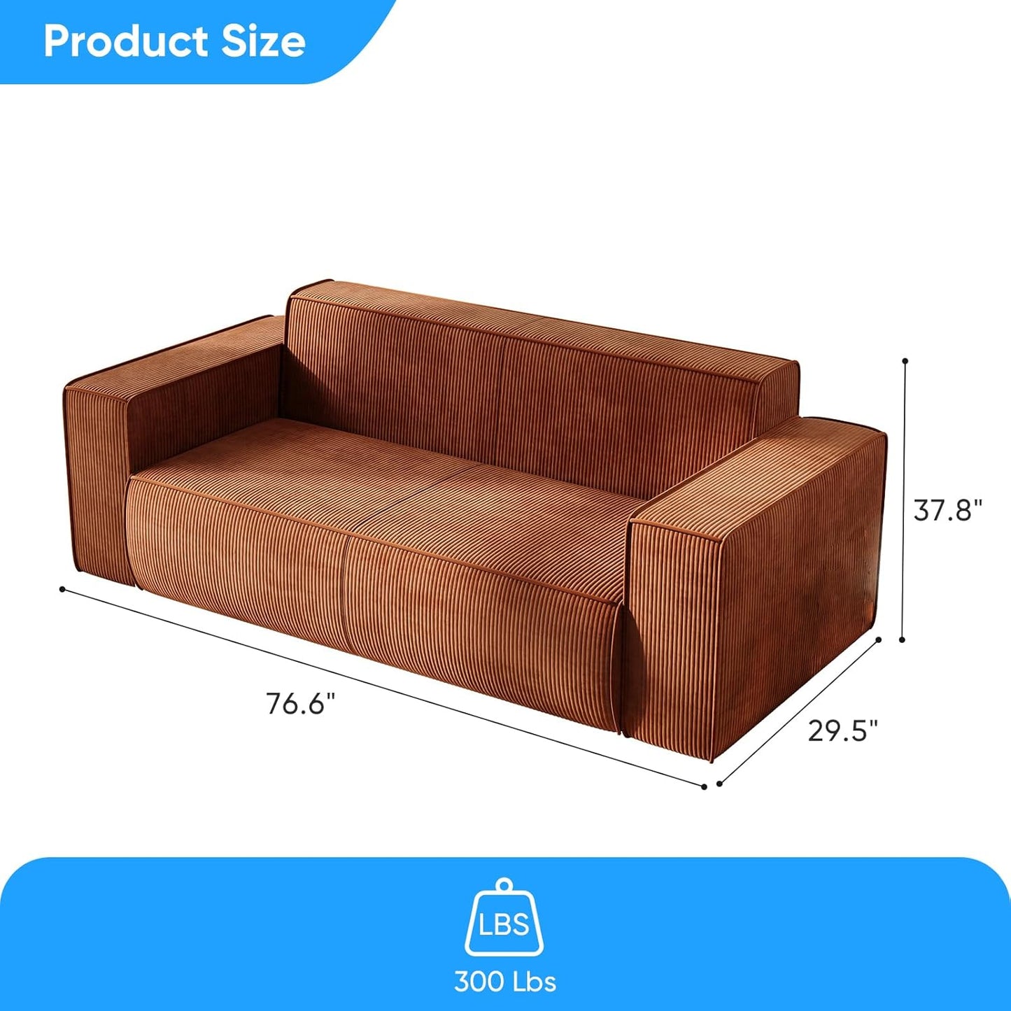 Mjkone 76" 3-Seater Brown Sofa