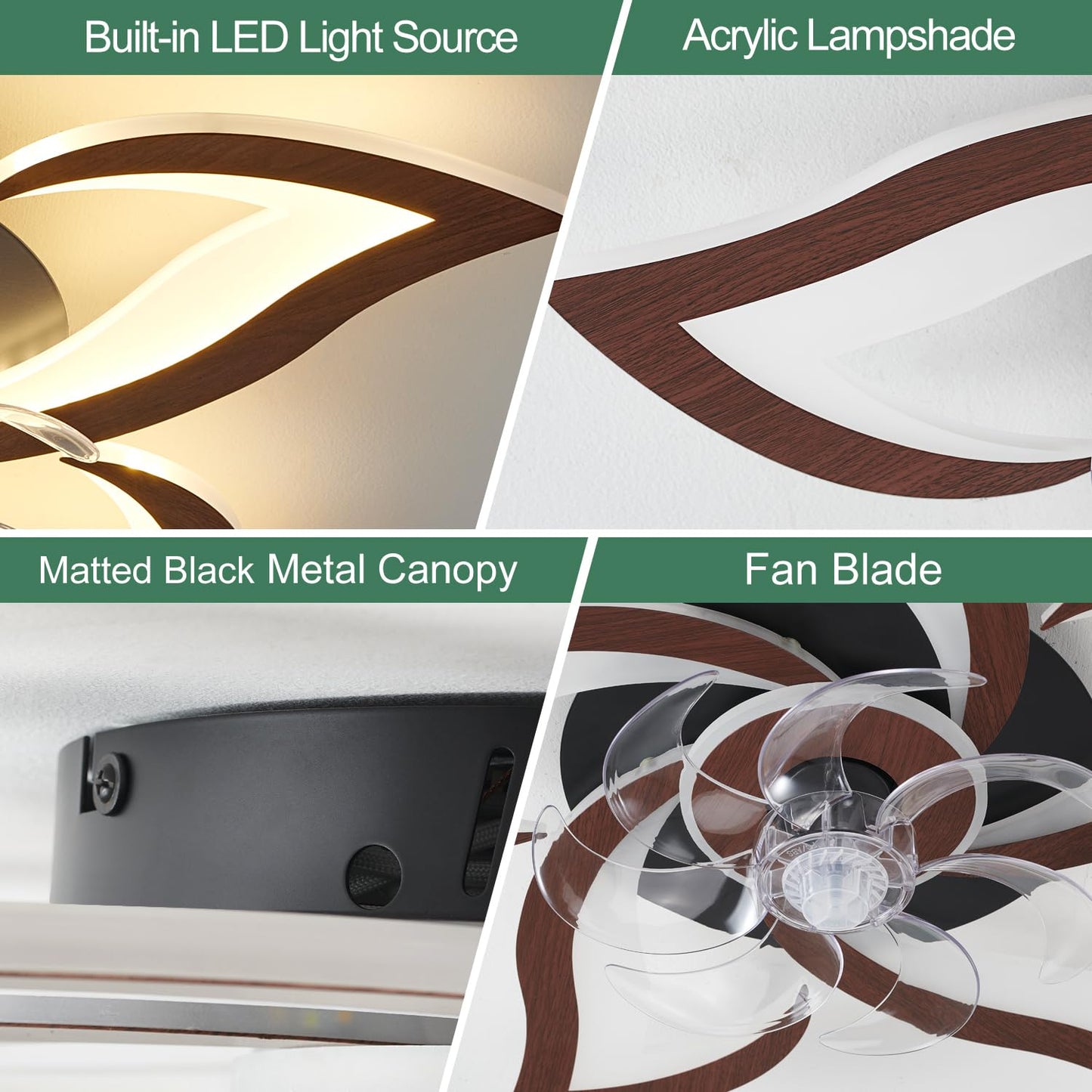 32" Black Ceiling Fan with Light