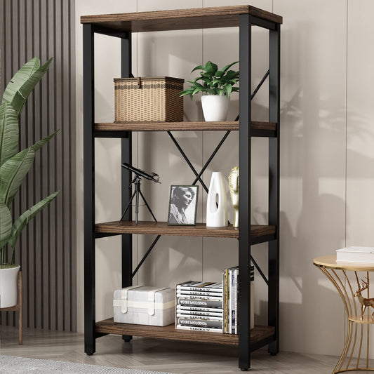 5-Tier Industrial Wood & Metal Bookcase