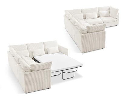 L-Shaped Sofa Bed with Ottoman – Beige