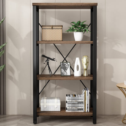 5-Tier Industrial Wood & Metal Bookcase