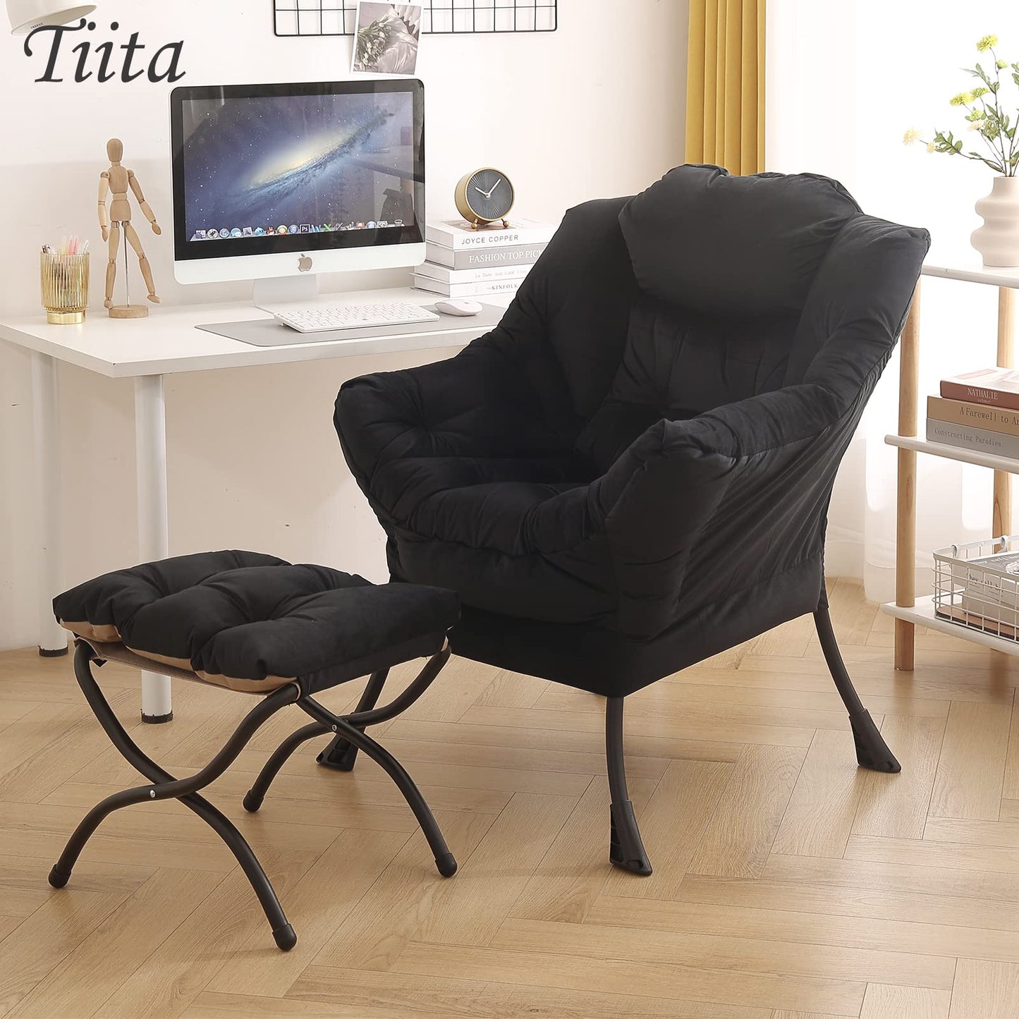 Tiita Velvet Lounge Chair with Ottoman