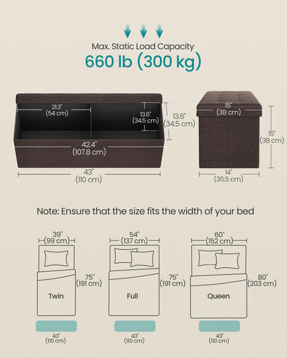 SONGMICS MAZIE 43" Folding Storage Ottoman Bench