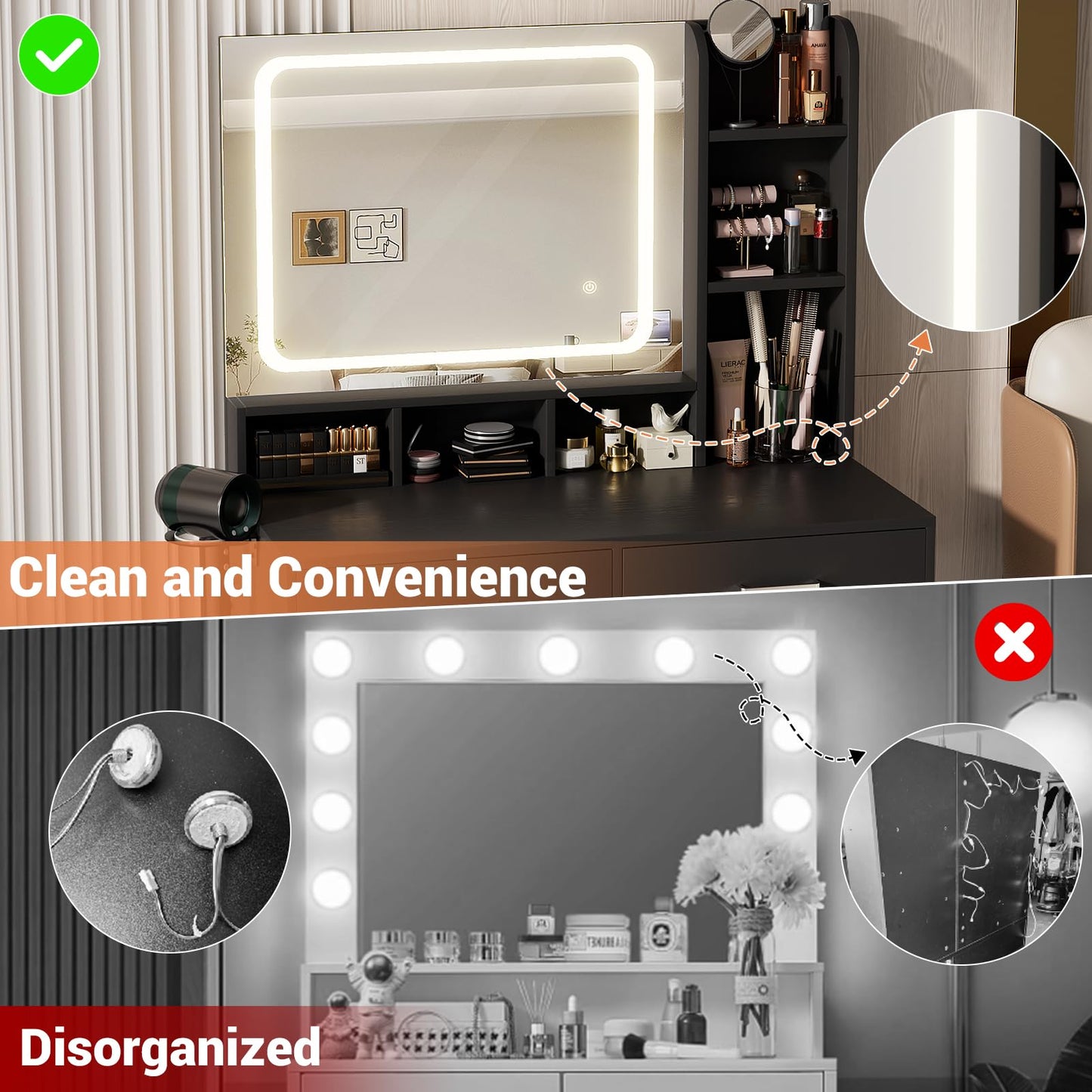 Small Vanity Desk with Mirror, Lights & Storage