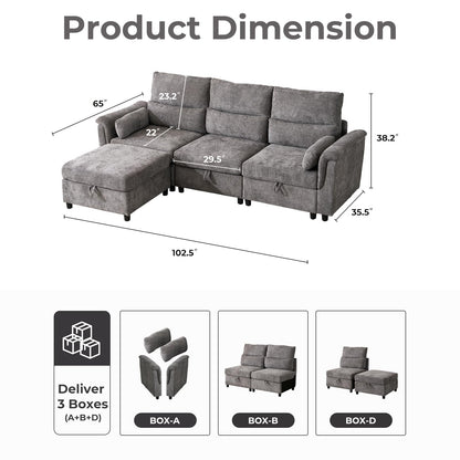 132" U-Shaped Sofa, 6-Seater Beige