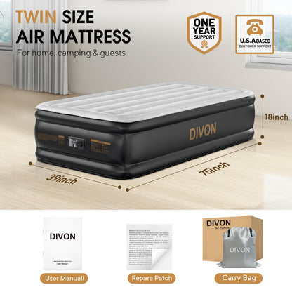DIVON 18" Queen Air Mattress with Built-In Pump