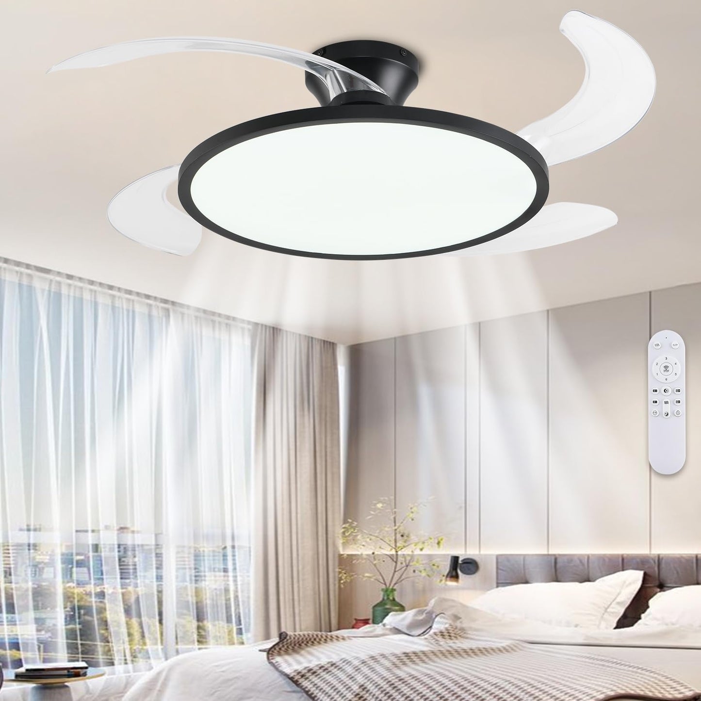 42" Retractable Ceiling Fan Light – Black