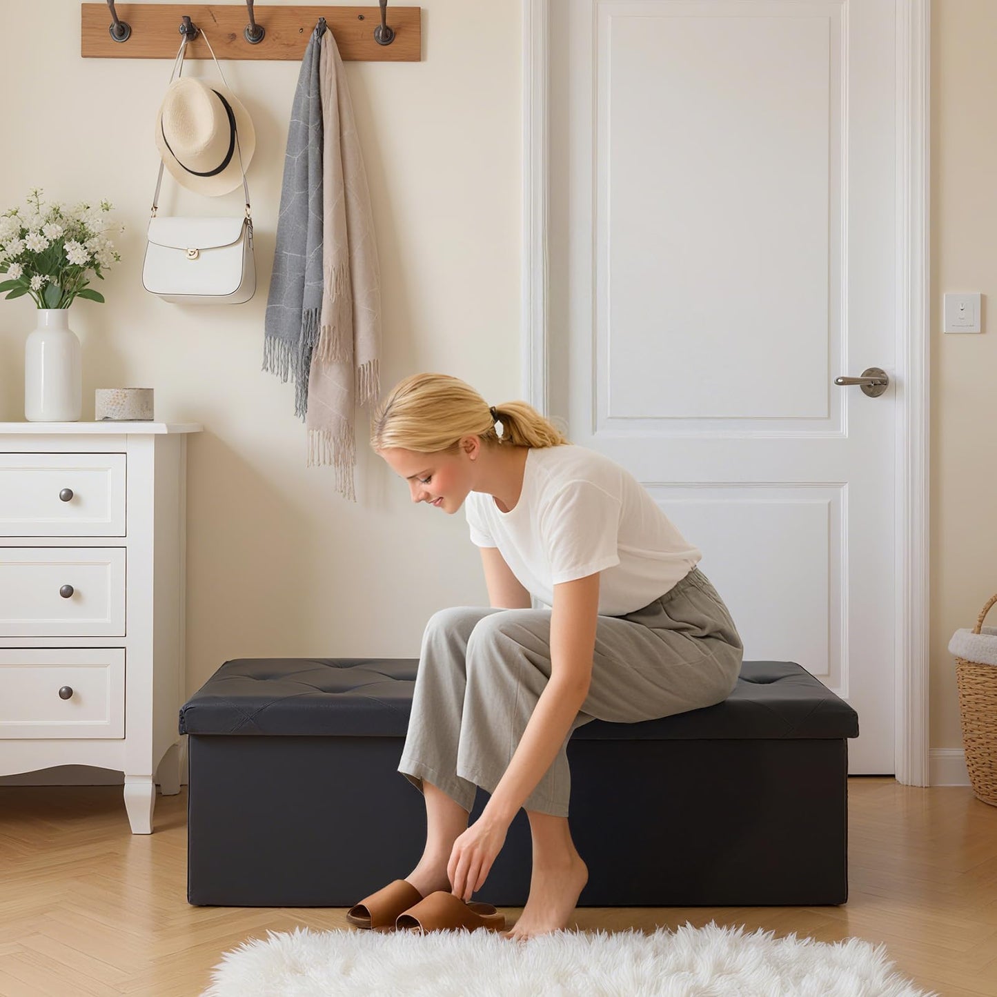 DUMOS 30" Foldable Storage Ottoman Bench
