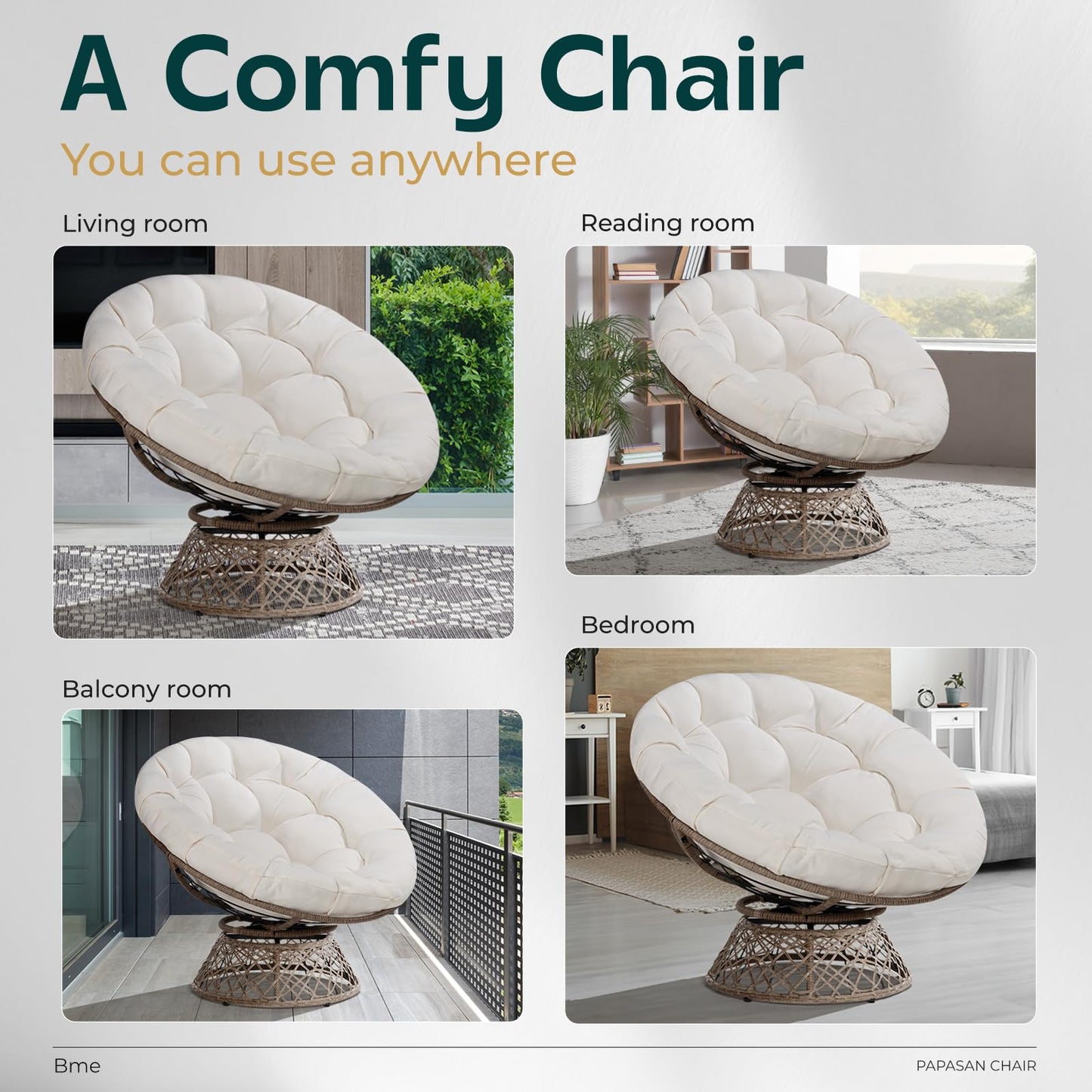 Bme 40" Papasan Swivel Chair