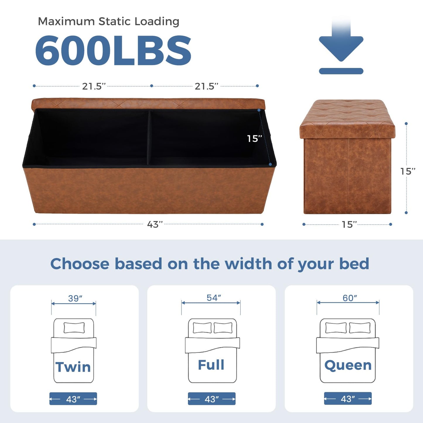DUMOS 30" Foldable Storage Ottoman Bench