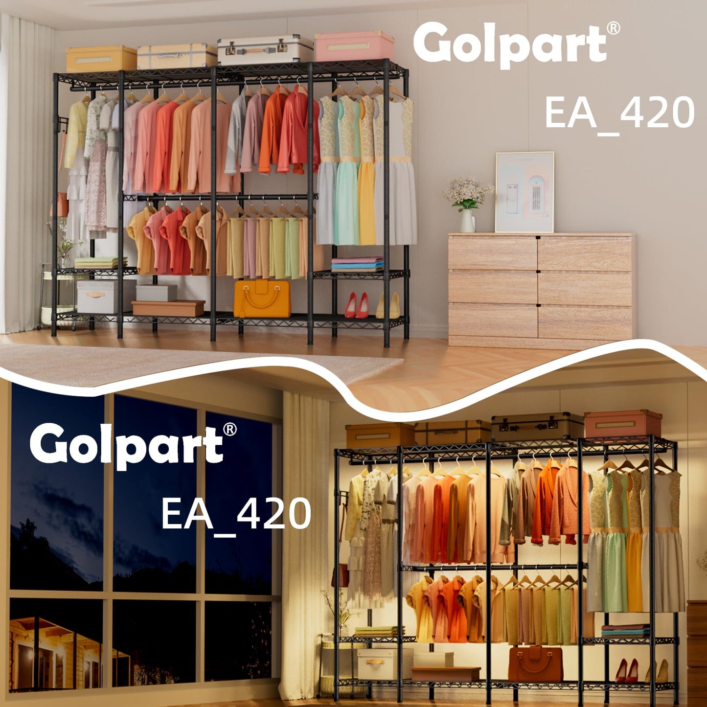 Heavy Duty Large Garment Rack with Shelves & Rods