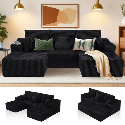106" L-Shaped Corduroy Sofa – Black