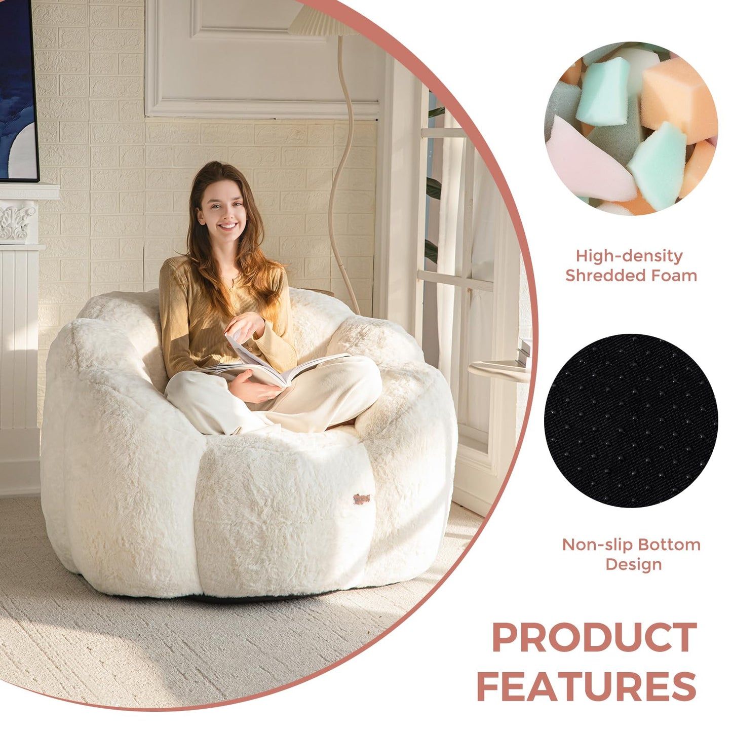 MAXYOYO Floral Bean Bag Chair – Beige