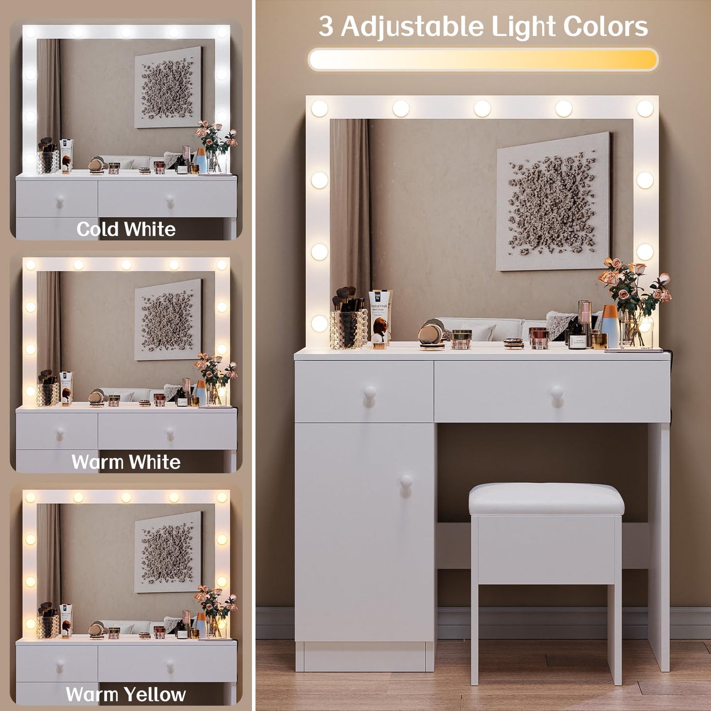 Haewon Vanity Desk Set with LED Lights