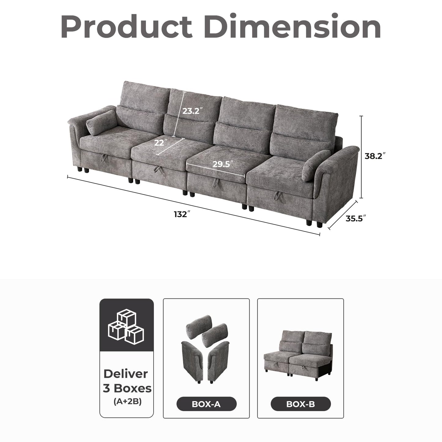 132" U-Shaped Sofa, 6-Seater Beige