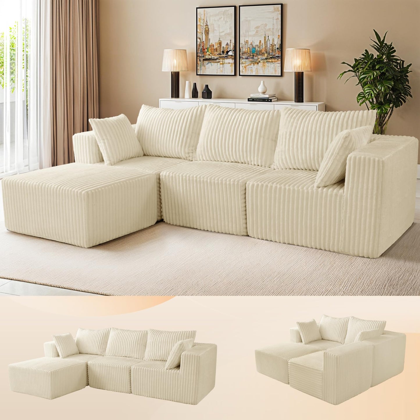 Beige U-Shaped Modular Sofa