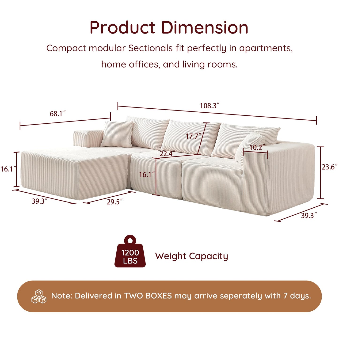 108" L-Shaped Sofa with Ottoman – Beige