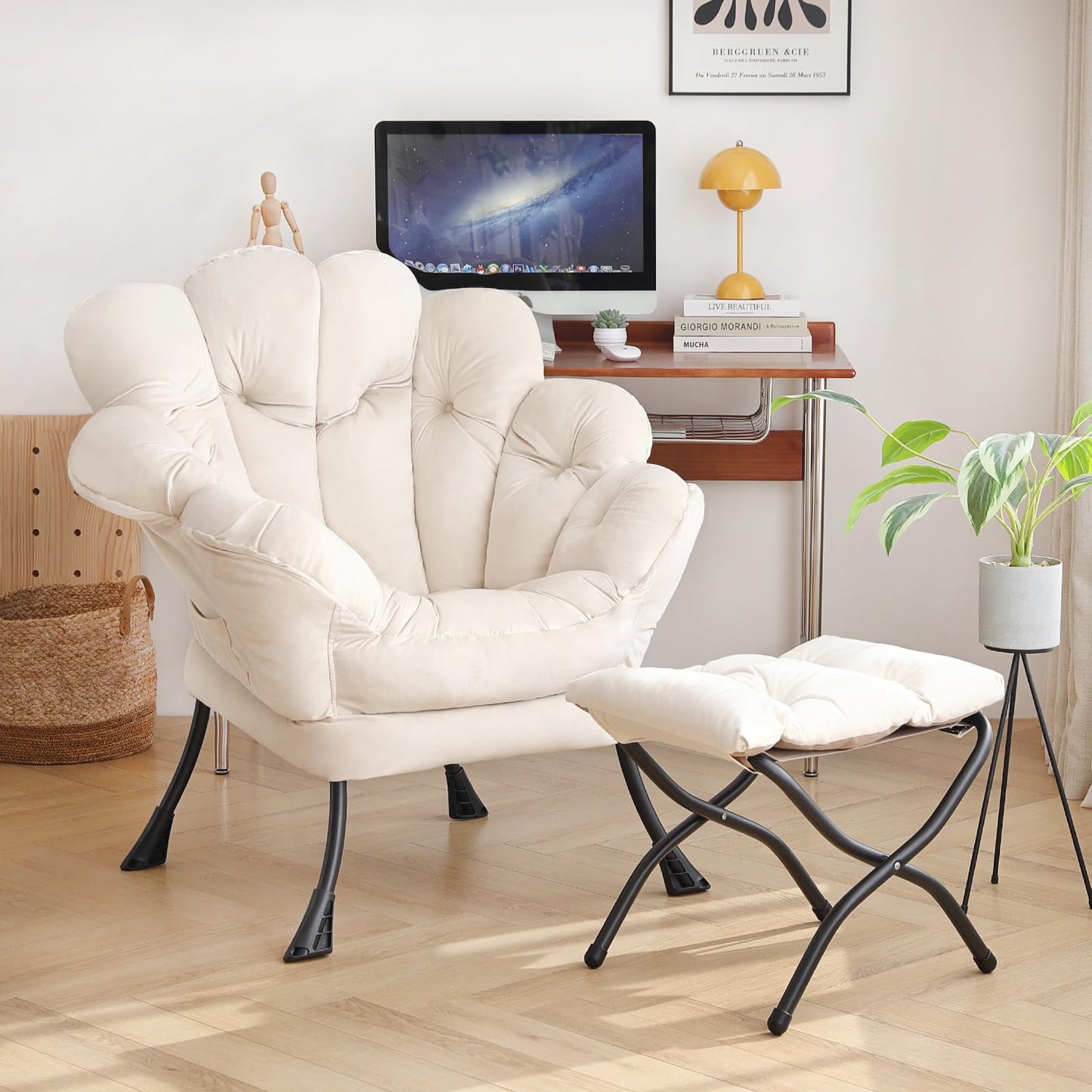 Butterfly Chair with Ottoman – Khaki Velvet