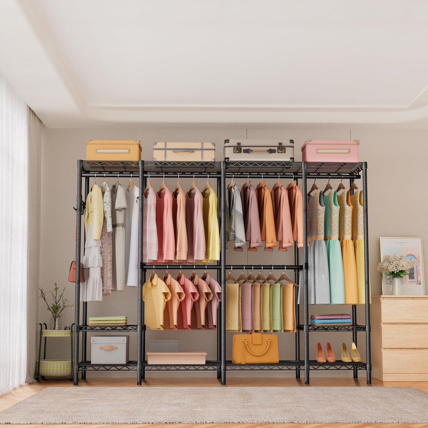 Heavy Duty Large Garment Rack with Shelves & Rods