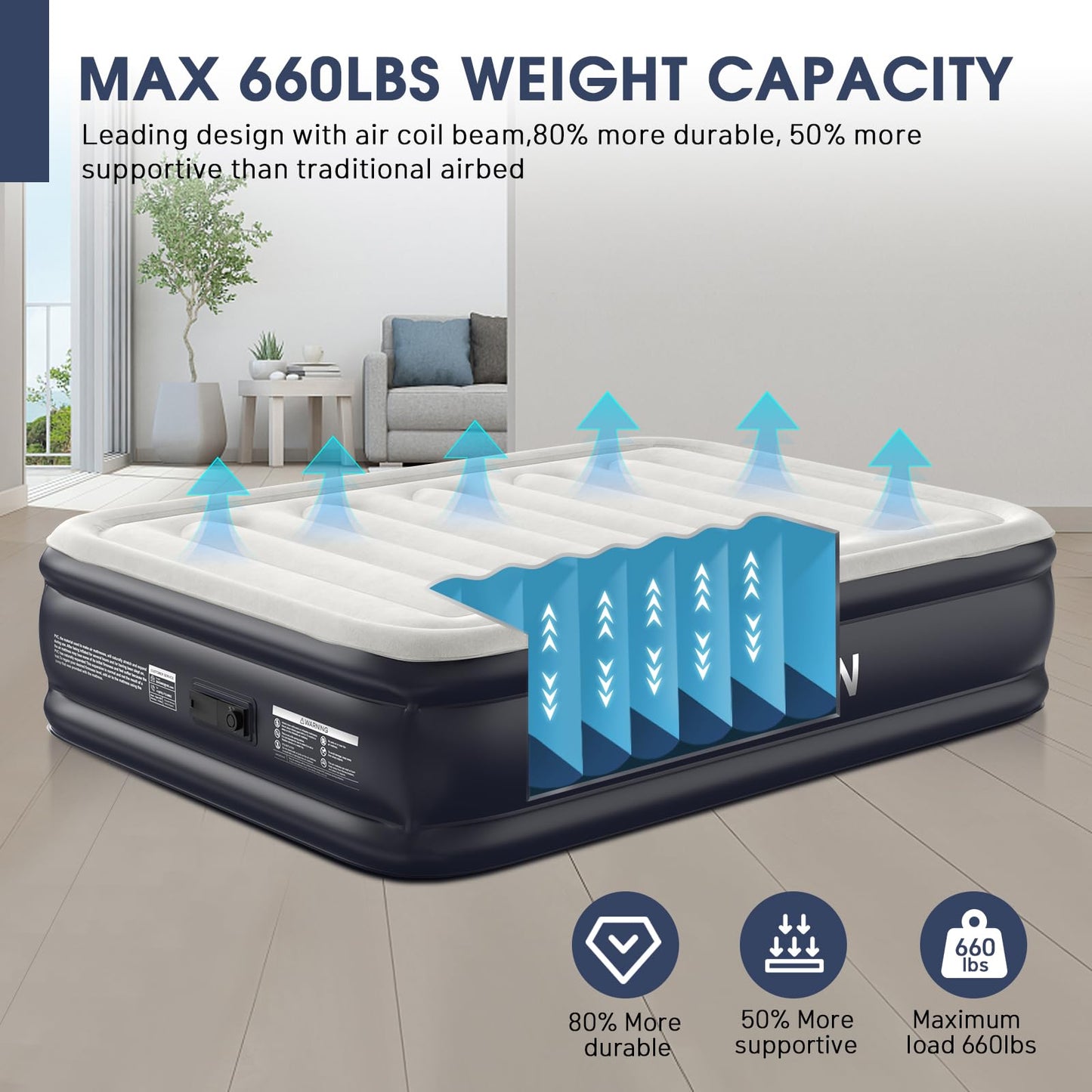 18" Queen Air Mattress with Built-In Pump
