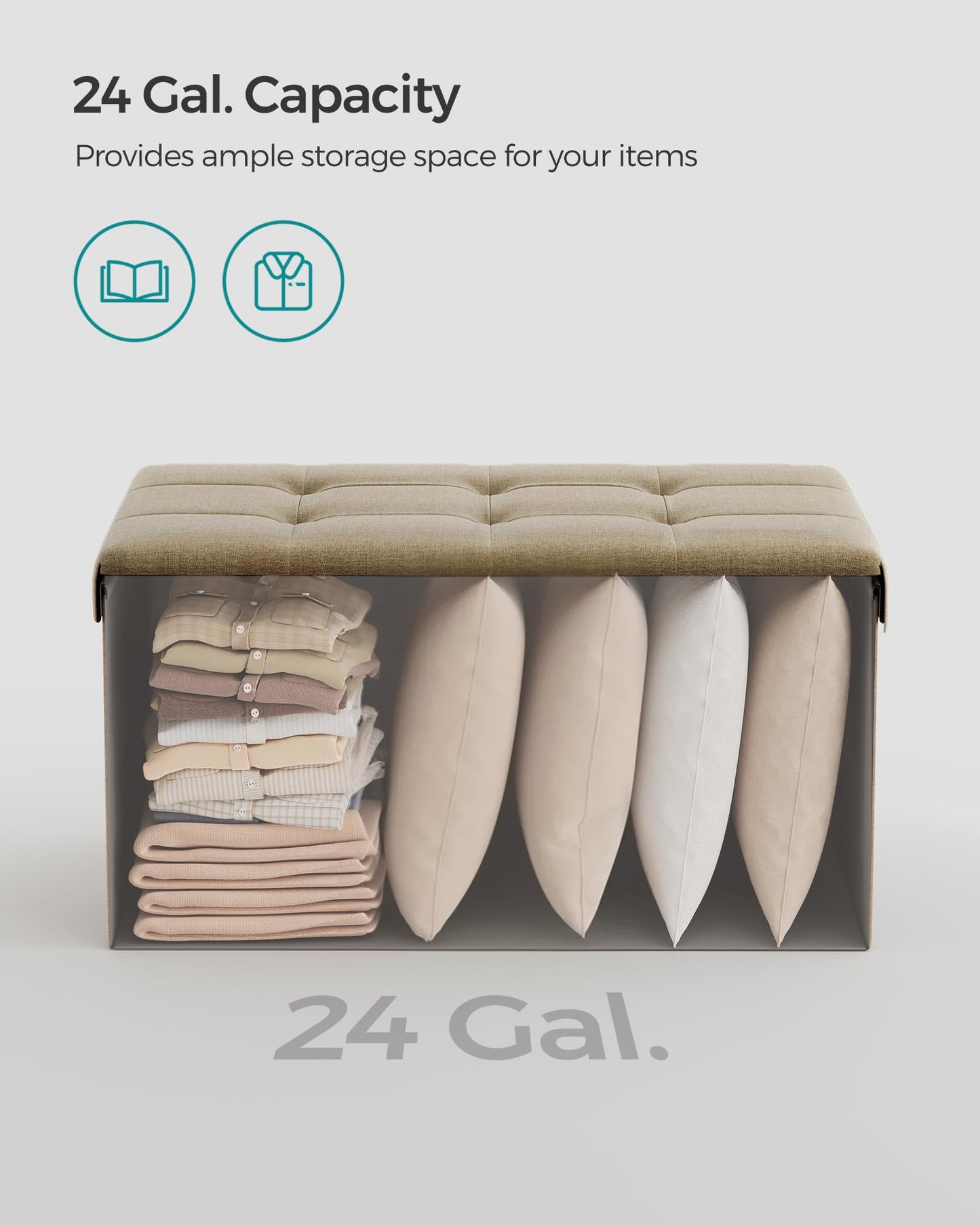 SONGMICS MAZIE 43" Folding Storage Ottoman Bench