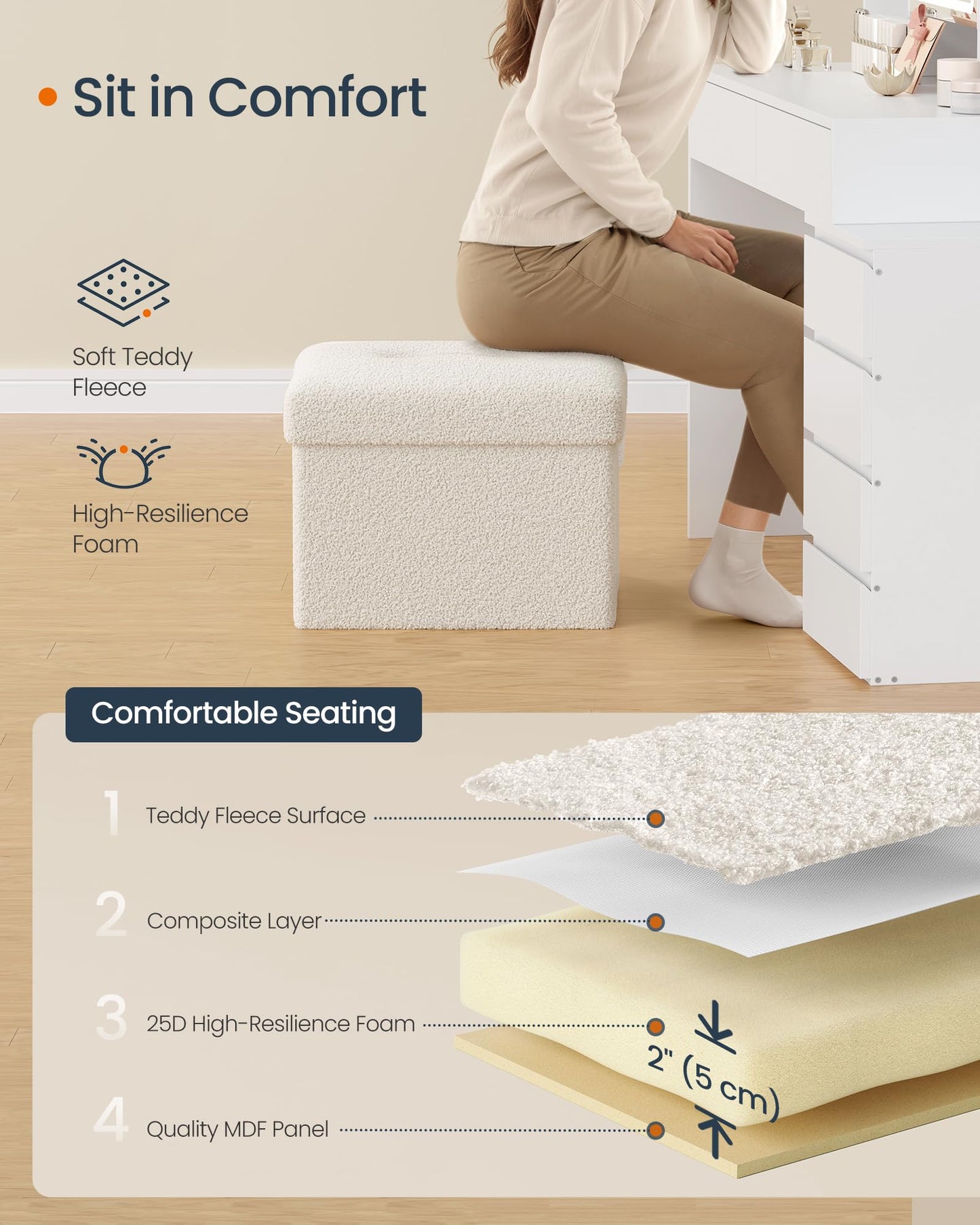 SONGMICS Storage Ottoman Bench, 15"x30"x15"