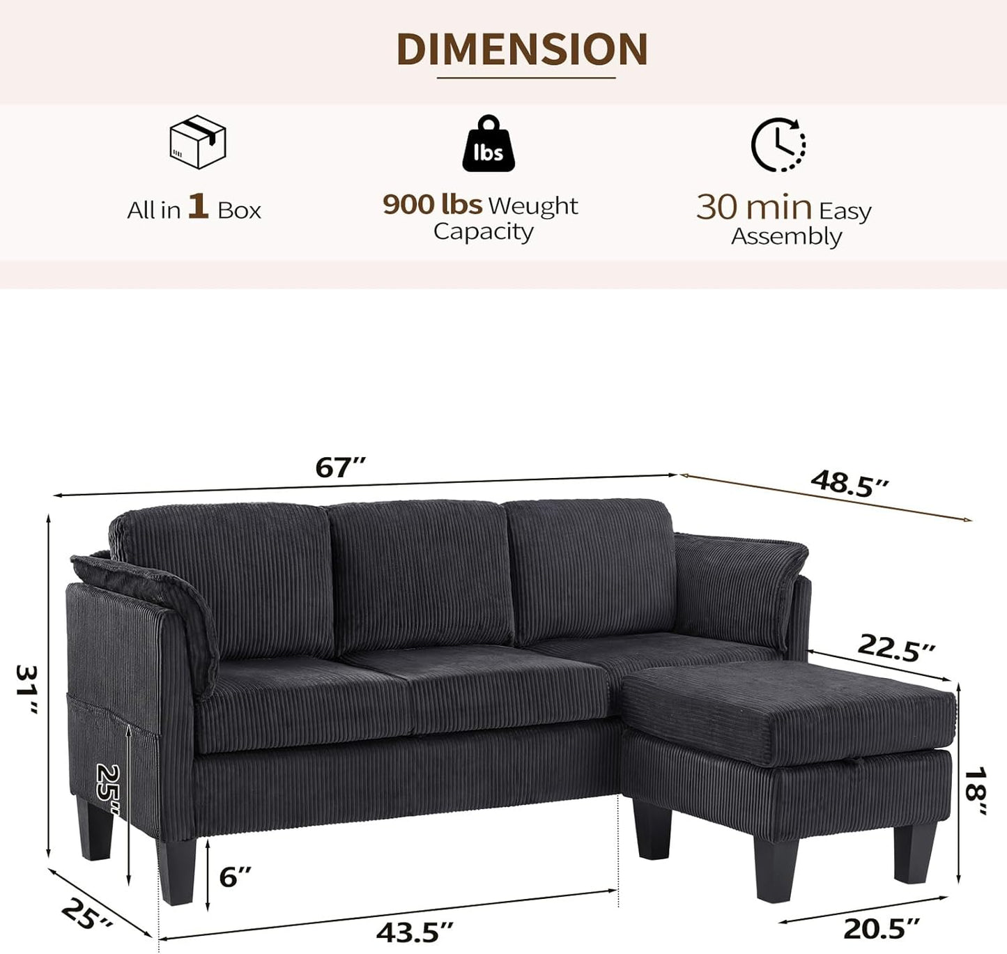Beige L-Shaped Sofa with Storage