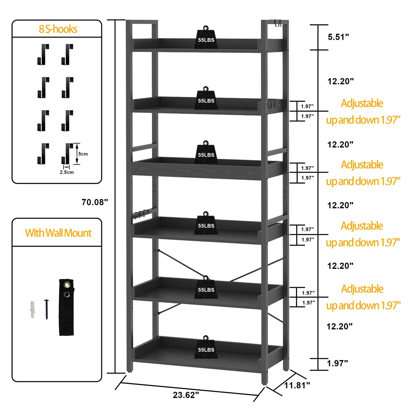 HCHQHS 6-Tier Bookcase