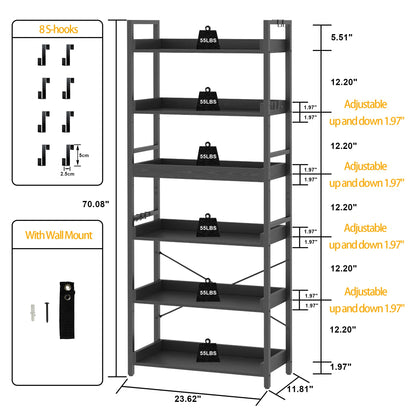 HCHQHS 6-Tier Bookcase