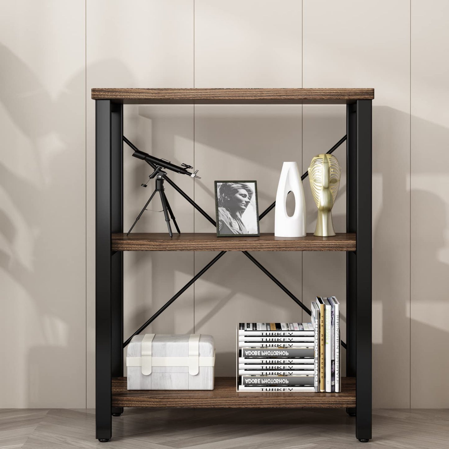 5-Tier Industrial Wood & Metal Bookcase