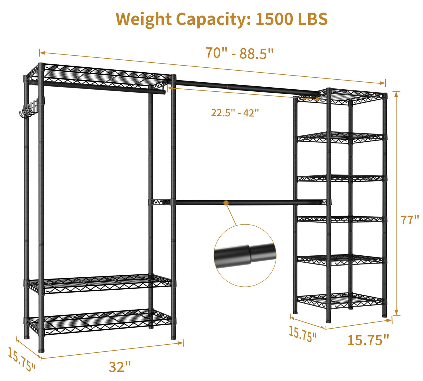 Heavy Duty Large Garment Rack with Shelves & Rods