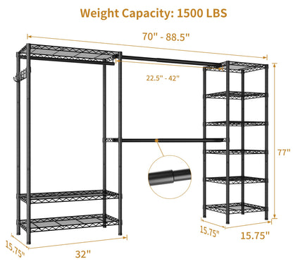 Heavy Duty Large Garment Rack with Shelves & Rods