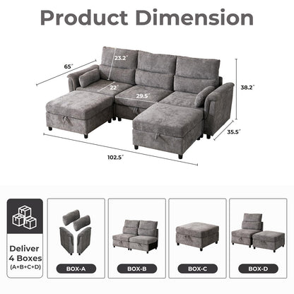 132" U-Shaped Sofa, 6-Seater Beige