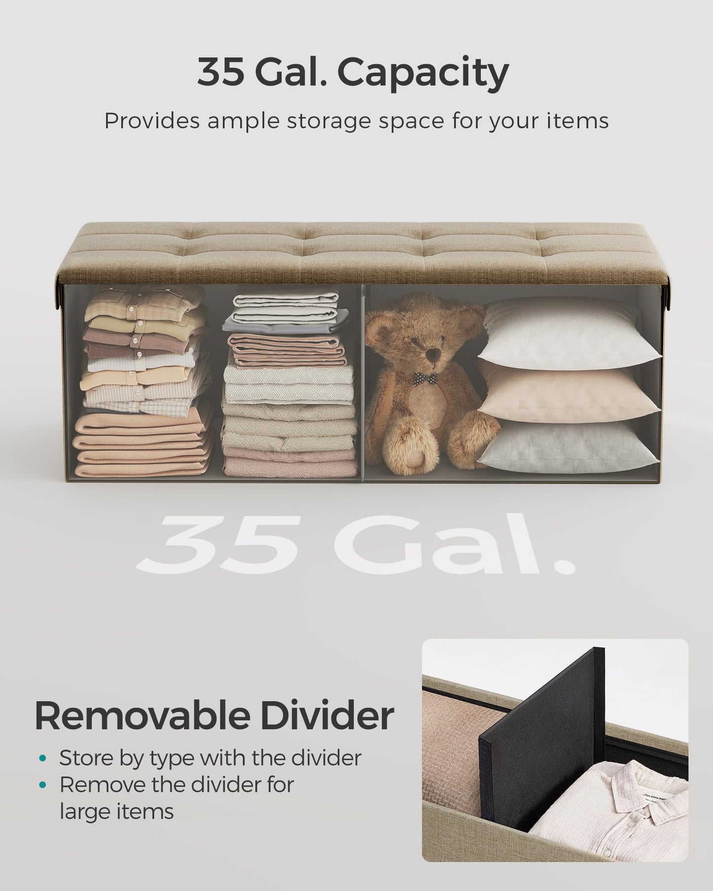 SONGMICS MAZIE 43" Folding Storage Ottoman Bench