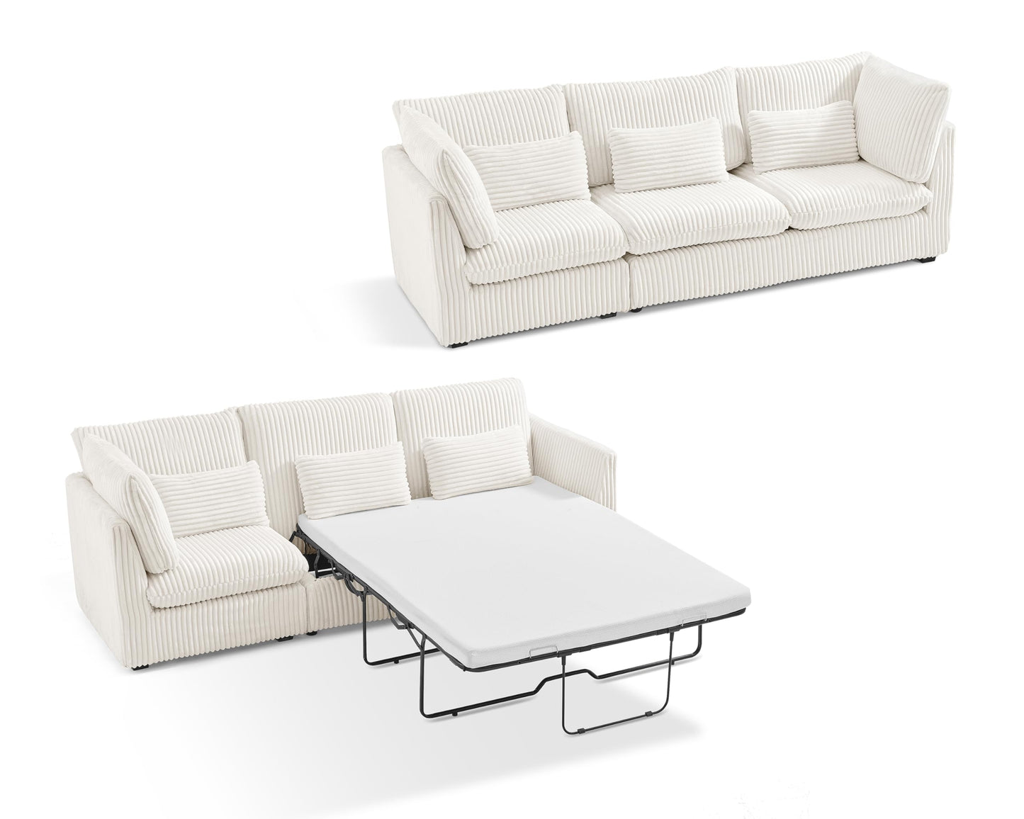 L-Shaped Sofa Bed with Ottoman – Beige