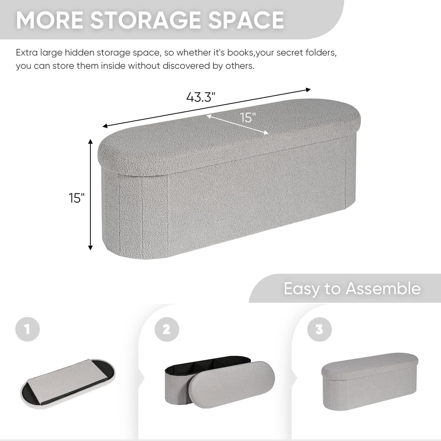 FSOBEIIALEO 43.3" Sherpa Storage Ottoman Bench