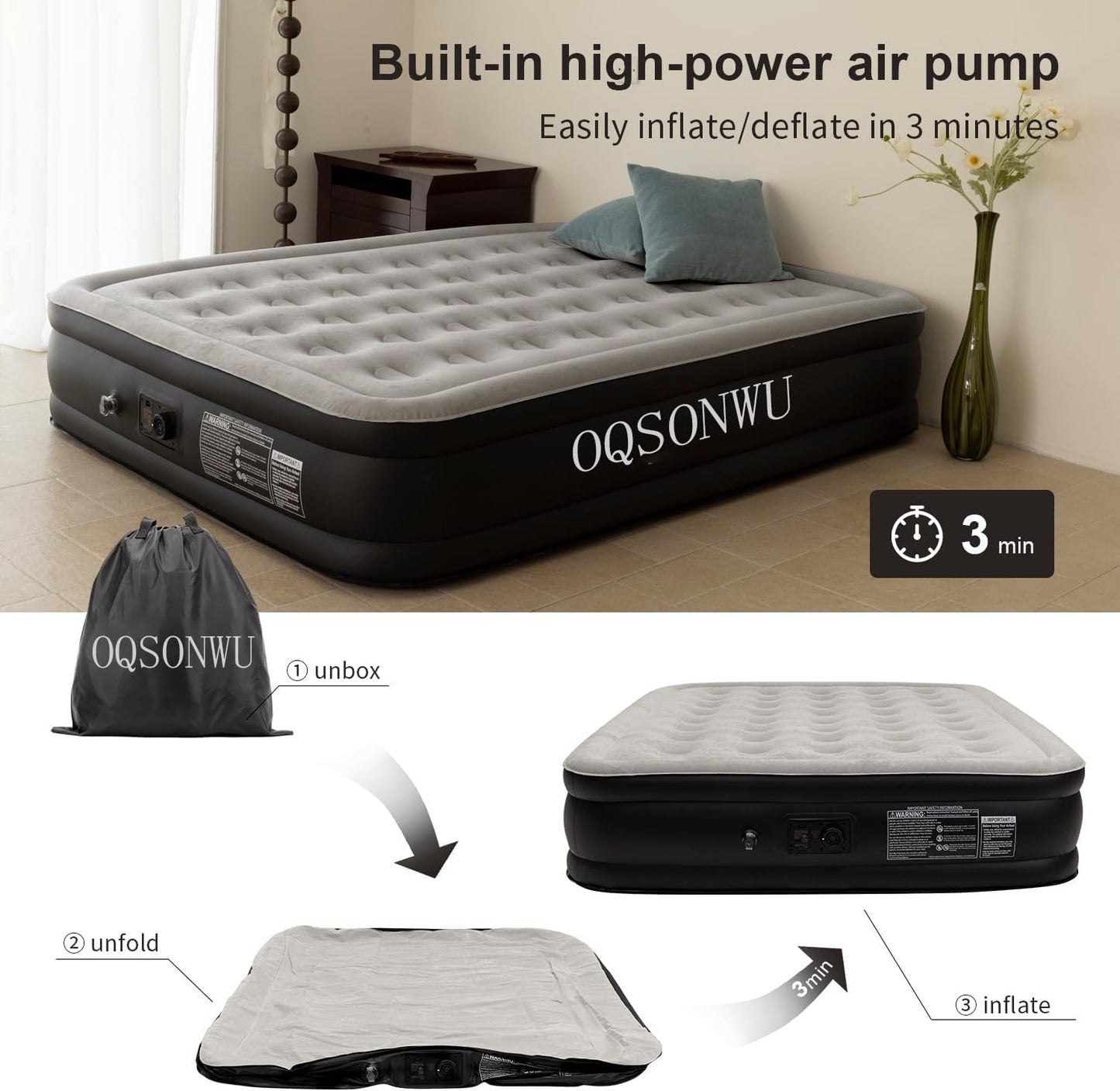 16" Queen Air Mattress with Built-In Pump