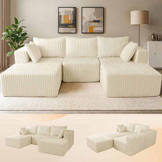 Beige U-Shaped Modular Sofa