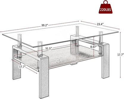 39.2" Glass Coffee Table – Gray/Black