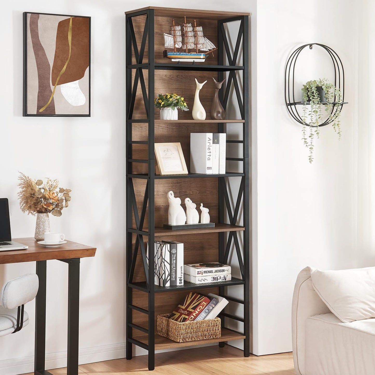 HOMISSUE 7-Tier Rustic Bookshelf