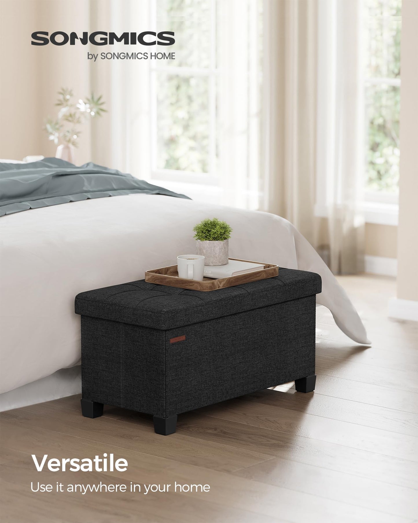 SONGMICS Foldable Storage Ottoman Bench, 15"x43"x15.7"