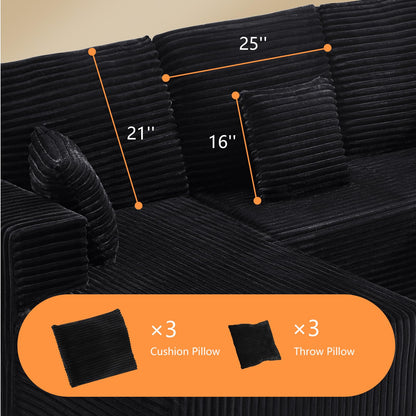 106" L-Shaped Corduroy Sofa – Black