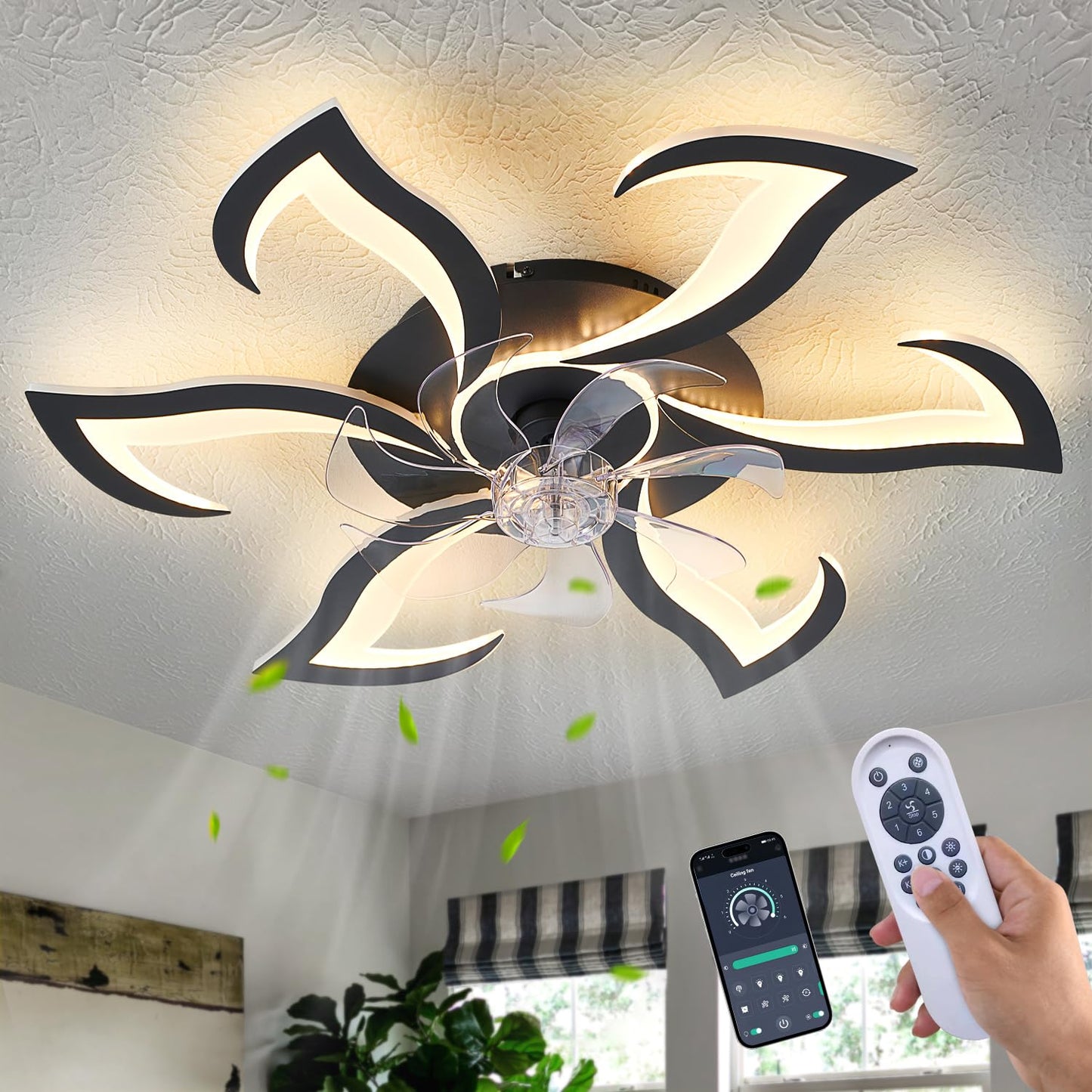 32" Black Ceiling Fan with Light