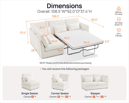 L-Shaped Sofa Bed with Ottoman – Beige