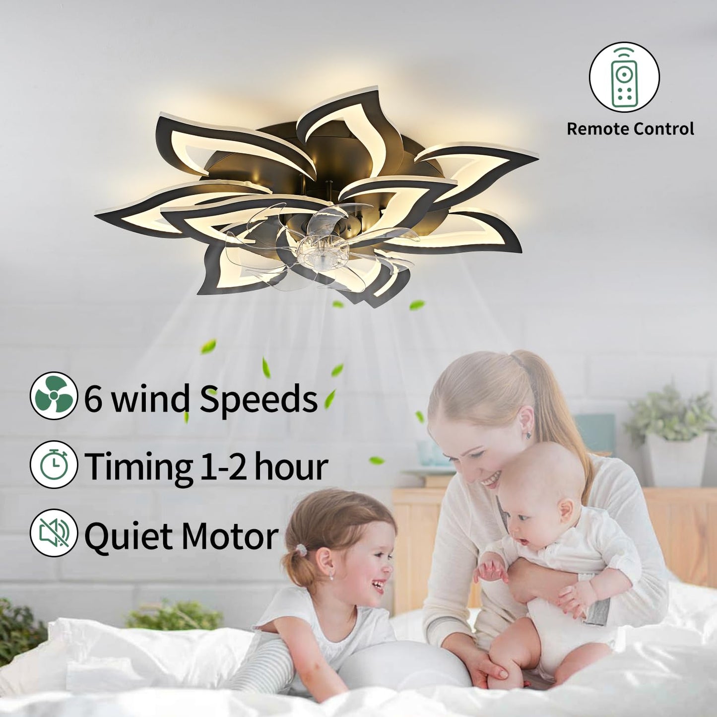 32" Black Ceiling Fan with Light
