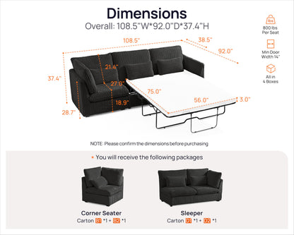 L-Shaped Sofa Bed with Ottoman – Beige