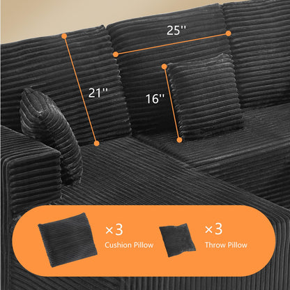 106" L-Shaped Corduroy Sofa – Black
