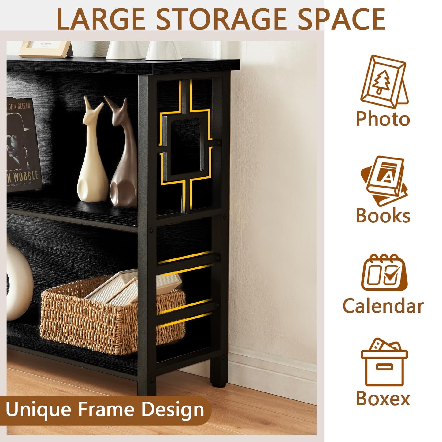 HOMISSUE 3-Tier Rustic Bookshelf