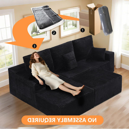 106" L-Shaped Corduroy Sofa – Black